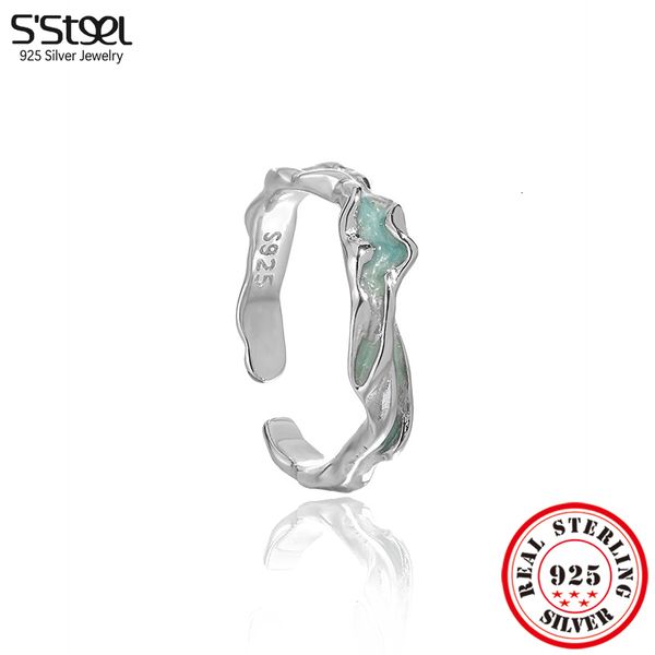 Alianças de Casamento S'STEEL Original Anel Esmaltado Irregular 925 Prata Esterlina Anéis Redimensionáveis Feminino Vintage Luxo Acessórios Ringen Jóias Y2k 230724