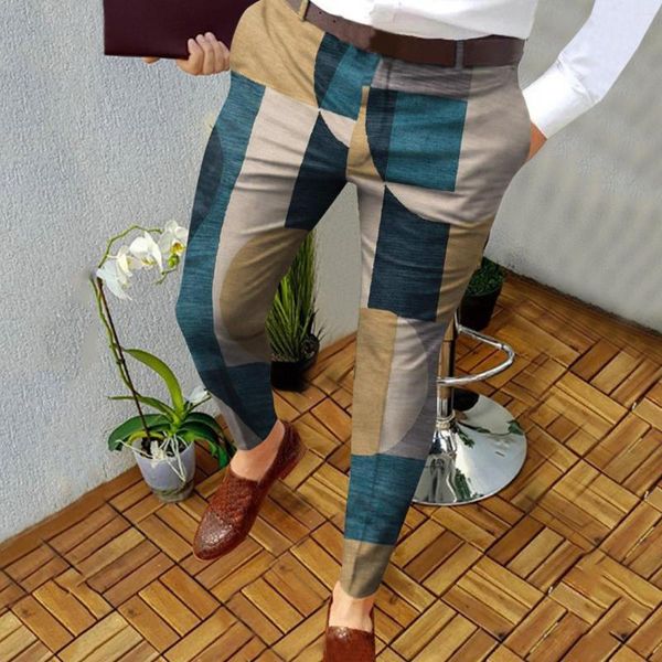 Pantaloni da uomo Pantaloni da uomo con stampa a reticolo a matita Pantaloni da jogging scozzesi a righe semplici e casual comodi elastici