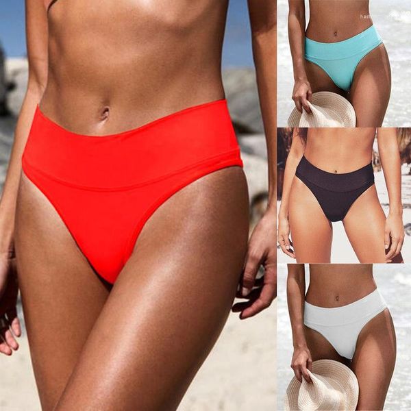 Frauen Badehose Bikini Höschen Hohe Taille Bademode Unten Einfarbig Weibliche Badeanzug Briefs Beachwear Badeanzüge