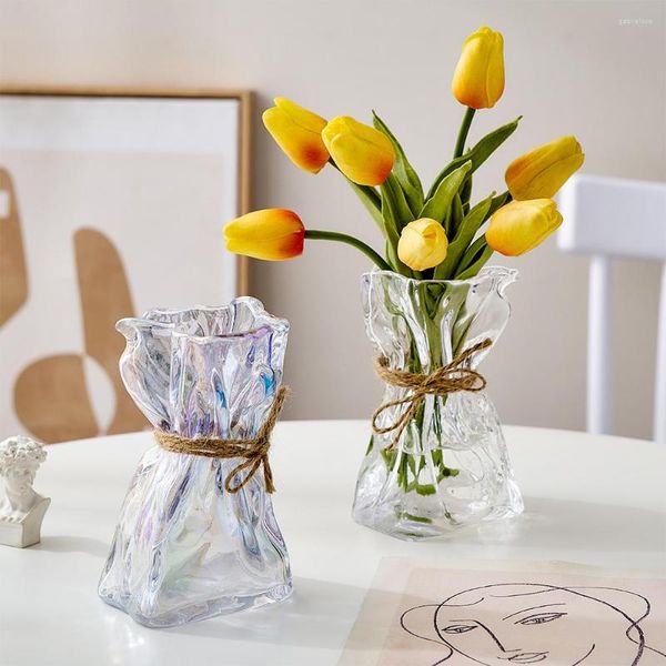 Vasen Unregelmäßige Transparente Glas Getrocknete Blumen Nordic Hause Tisch Dekoration Zubehör Hydrokultur Pflanze Desktop Badezimmer Dekor