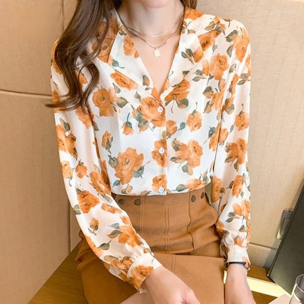 Frauen Blusen Großhandel 2023 Frühling Sommer Herbst Mode Lässig Chiffon Frauen Shirt Frau Weibliche OL Mit Knöpfen Vy1328