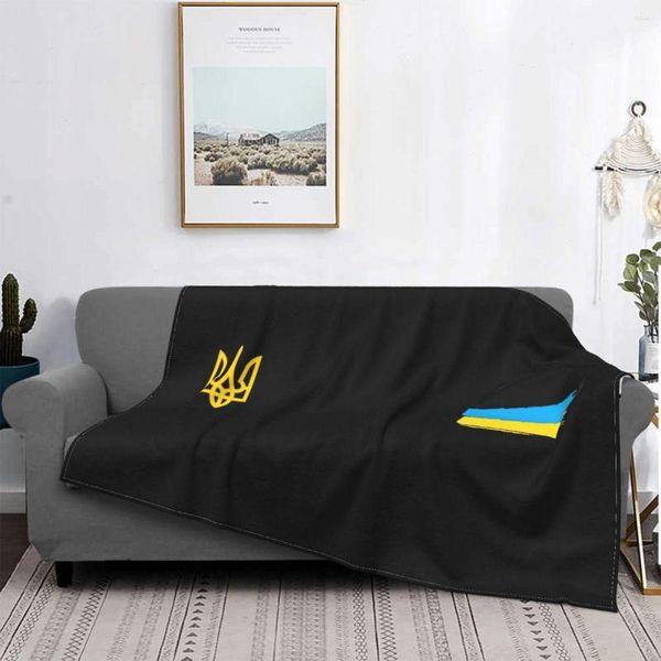 Cobertores Sofá Lã Bandeira Ucraniana Stripe Cobertor Flanela Brasão Ucrânia Tryzub Para Quarto Sofá Colchas