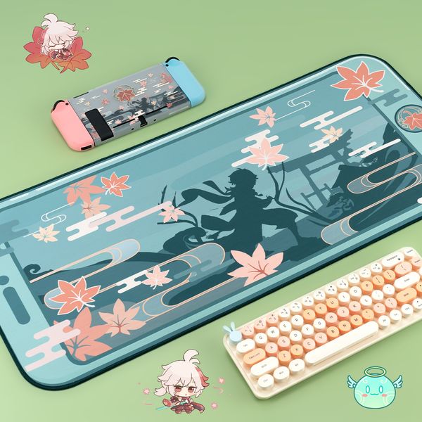 Kawaii Large Gaming Mouse Pad Extra XXL Genshin Impact Zhongli Kazuha Cute Mat Keyboard Computer Laptop Gamer Desk Accessories