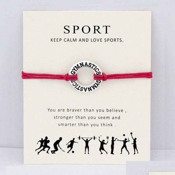 Charm Bracelets Gymnastics Gym Card Sports Antique Sier Jewelry Pink Red Wax Cord Women Girl Boy Men Gift Drop Delivery Dhmwx