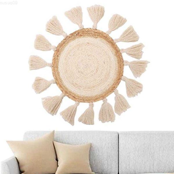 Oggetti decorativi Figurine Cesto appeso a parete intrecciato Tassel rotondo Appeso a parete Ins Macrame Boho Wall Art Decor Home Homestay Decorazione camera da letto Tapestry L230724