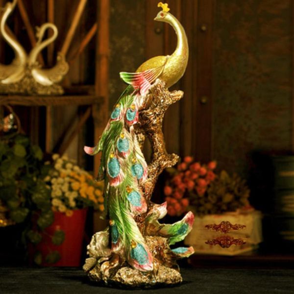 42cm Resina Phoenix Figurine Golden Colorful Bird of Wonder Statua Scultura Ornamento Home Office Decor222u