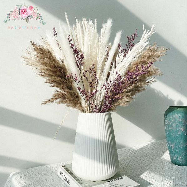 Flores decorativas 80 pçs buquê de grama pampa seca plantas de junco natural boho decoração de casa phragmites acessórios de decoração de festa de casamento secos