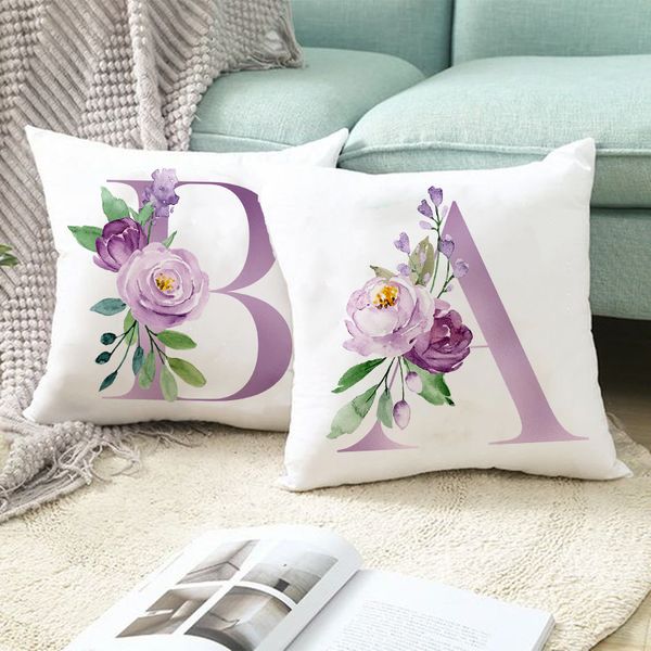 Fronha 45x45cm Roxo Letra Estampada Fronha Sofá Capa De Almofada Decorativa Simples 230724