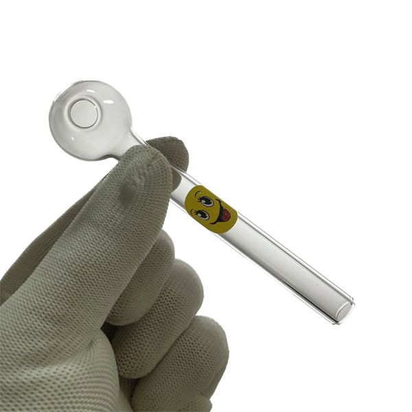 Pipa a mano con bruciatore a nafta in vetro Pyrex da 10,2 cm con viso sorridente, pipa da fumo con faccina da 10 cm e ciotola per la testa da 2,5 cm