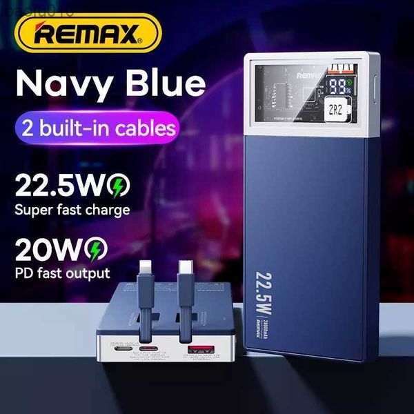 Remax Power Bank 20000mAh Carregador móvel Cabos embutidos Carregamento rápido de bateria externa portátil para iPhone14 Xiaomi Poverbank L230619