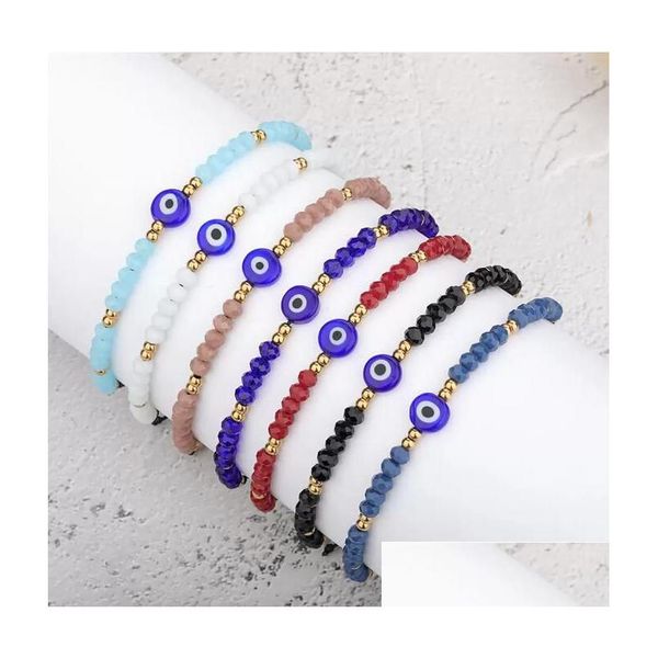 Corrente trançada artesanal Evil olho azul pulseira de contas de cristal de aço inoxidável pulseiras com cartão de presente para mulheres meninas atacado Drop De Dhso1