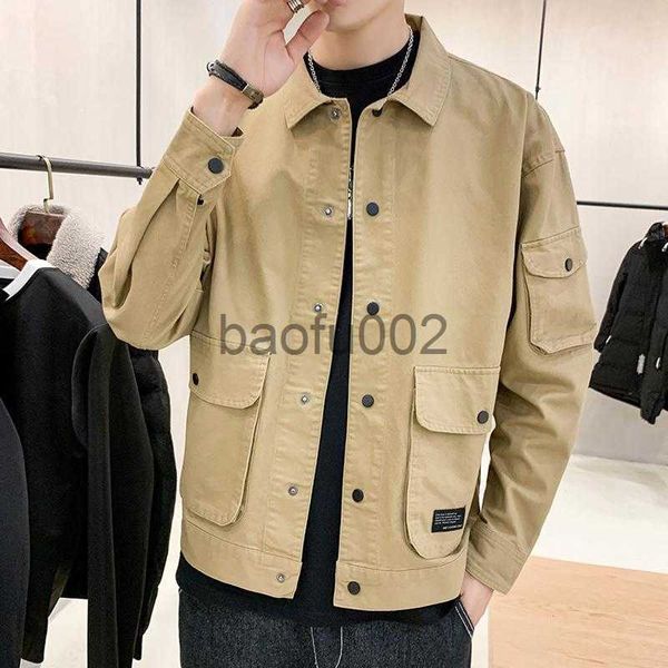 Jaquetas masculinas jaqueta bomber masculina roupas casuais moda coreana jaqueta estilo safári com vários bolsos 2020 novas roupas masculinas de outono casaco oversized J230724