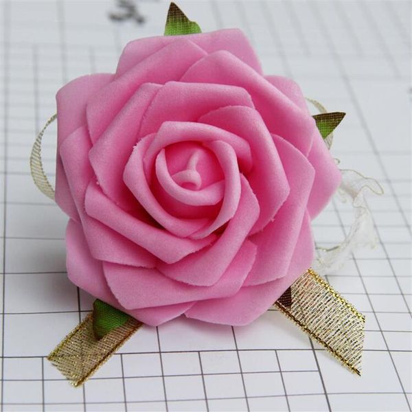 8cm Flor de Pulso Rosa Fita de Seda Noiva Corsage Mão Pulseira Decorativa Pulseira Dama de Honra Cortina Faixa Clipe Buquê G1130264d