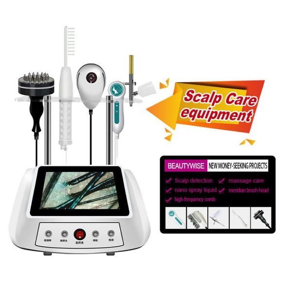 Análise de Detecção de Folículo Capilar de Oxigênio de Alta Freqüência Micro Current Hair Growth Machine 5 em 1 spa hair com analisador de couro cabeludo