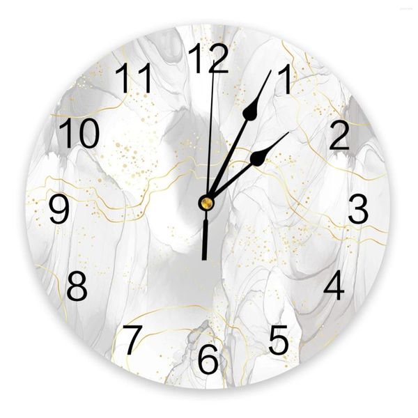 Relógios de parede Marble Line Gold Gradient Overlap Gray Clock Large Dining Restaurant Cafe Decor Round Silent Home Decoration