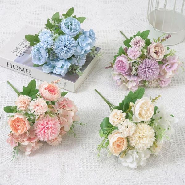 Dekorative Blumen Rosen Pfingstrose künstliche Seiden Tee Knospe hochwertige Himmelblaue Braut Bouquet Hochzeit Dekor gefälschte Blumenzubehör Accessoires Handwerk