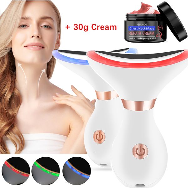 Masajeador facial 3 colores LED EMS dispositivo de belleza para el cuello vibración compresión térmica reduce la prevención de arrugas en el mentón doble masajeador de elevación en forma de V 230720