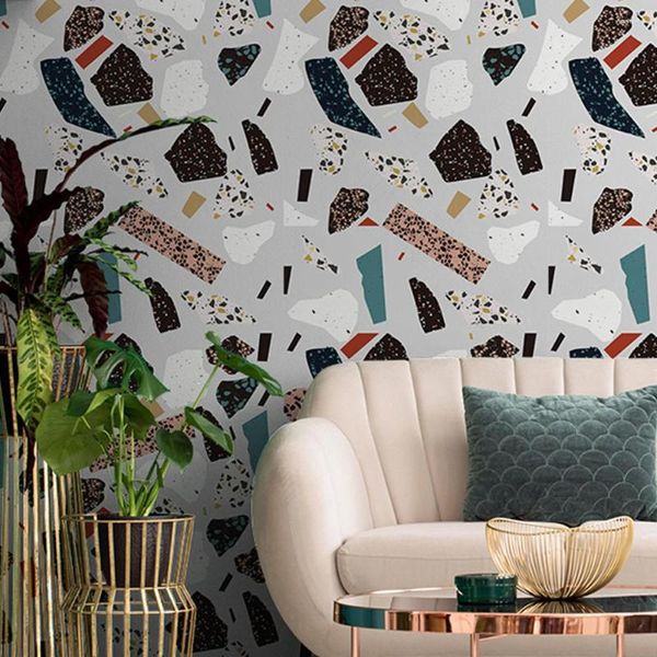 Wallpapers Home Terrazzo-bedruckte Muster-Tapete, selbstklebender Steinaufkleber, PVC-Möbelrenovierungsaufkleber, Küchenschrank