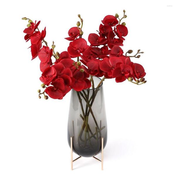 Fiori decorativi Rosso Orchidea Phalaenopsis 3D Tocco reale Petali Farfalla Fiore artificiale Matrimonio Floreale Decorazione della tavola di casa Festa -