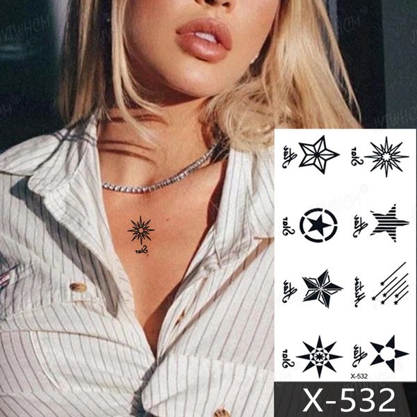 Pentagramm temporäre Tattoo Aufkleber wasserdicht schwarz Sexy Meteor vorne Brust kleine realistische Aufkleber für Frauen Kunst gefälschte Tattoos