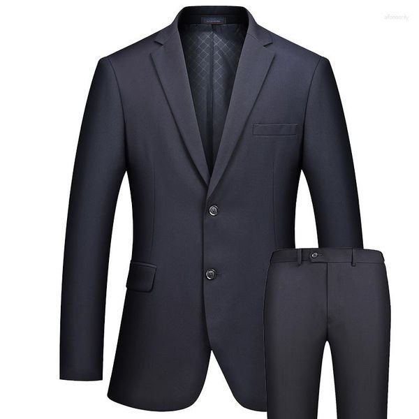 Costumes pour hommes Mens Business Slim Fit Deux Boutons Qualité Mode Casual Set Marié Robe De Mariée Bleu Foncé FS-096