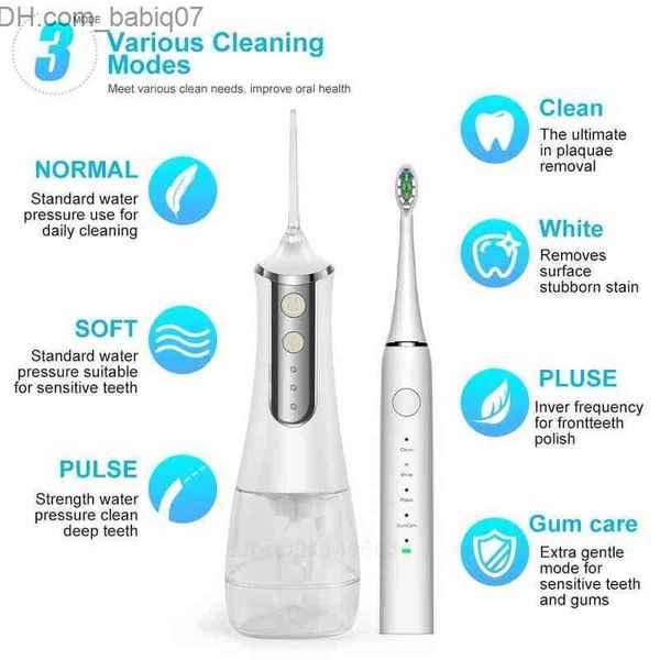 Escova de dentes dental profissional jato de água irrigador oral escova de dentes elétrica presente sem fio limpador de dentes recarregável usb flosser 220601 z230724