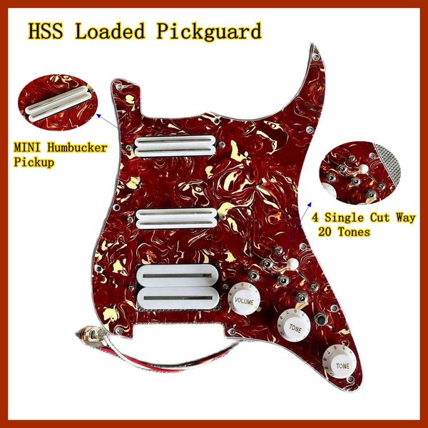 HSS Loaded Pickguard Set Split Coil White Mini Humbucker Pickups High Output DCR 4 Single Cut Switch 20 Töne