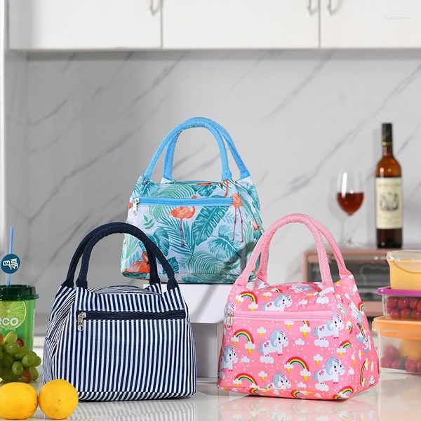 Geschirr-Sets, funktionelles Muster, Thermotasche, Lunchbox, tragbar, isoliert, Picknicktaschen aus Segeltuch für Damen und Kinder