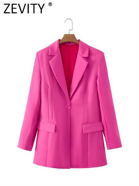 Женские костюмы Blazers Zevity Women Fashion Sotched Complar Line Line Soft Satine Slim Blazer Cot Office Lady Cic