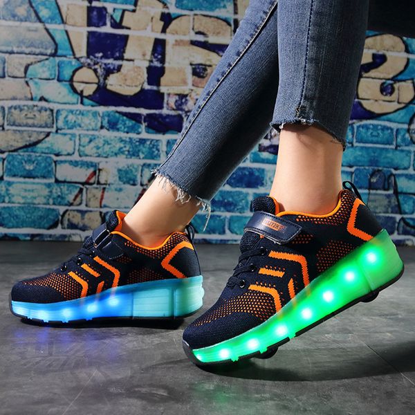 2023 Roller Skate Shoes Kids Fashion Casual Sports Tennis Boys Outdoor Game Girls Gifts Birthday Children 2 Wheels Light Boots