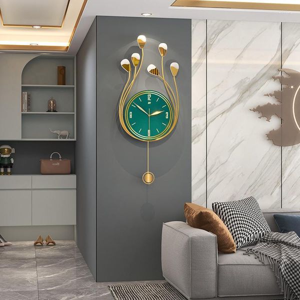 Orologi da parete Grande orologio a specchio verde smeraldo in metallo creativo per soggiorno, arredamento di lusso, orologio muto dal design moderno