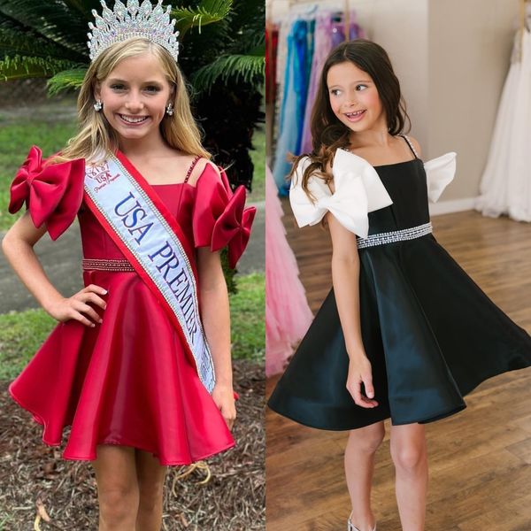 Siyah Beyaz Kız Pageant Elbise 2024 Yaylar İnciler Küçük Çocuk Doğum Günü Kokteyl Resmi Parti Elbise Bebek yürümeye başlayan çocuk gençler preteen minik genç Junior Bayan Short Spagetti