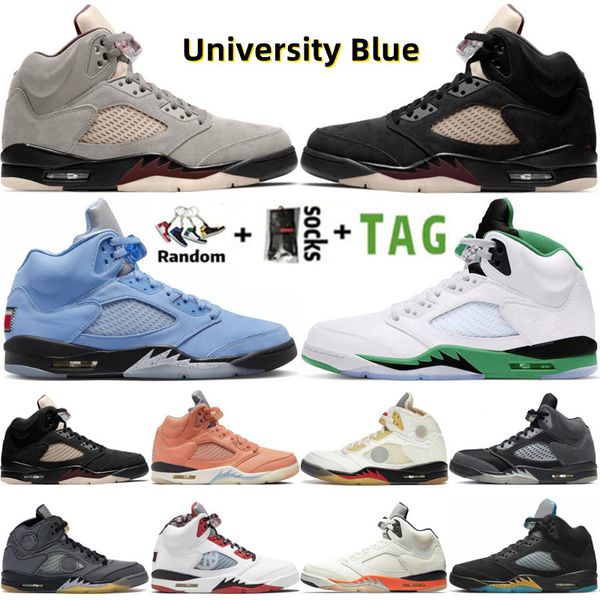 2023 Jumpman 5 High OG 5S Баскетбольная обувь Мужчины Женщины Ma Black Light Bone University Blue Lucky Green Bean Fire Красная замша