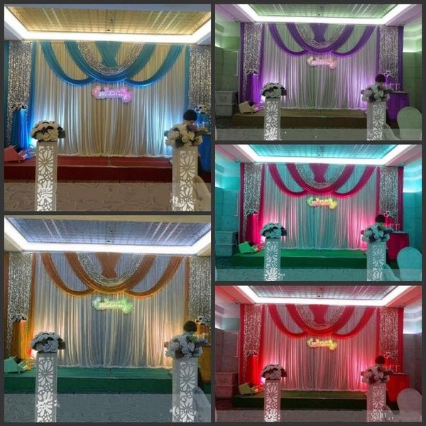 Cortinas de palco de casamento de luxo de seda de gelo de 20 pés 10 pés com guirlandas Tecido de lantejoulas prata Adereços de casamento Cortina de cetim para festa 252q