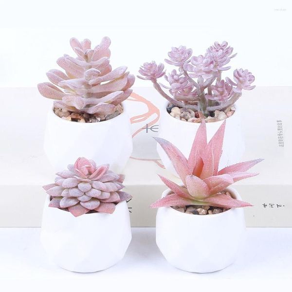 Fiori decorativi 4 pezzi Piante artificiali succulente Mini Pink Home Garden Decor Piccolo Bonsai Camera da letto Soggiorno Ornamento Forniture per feste