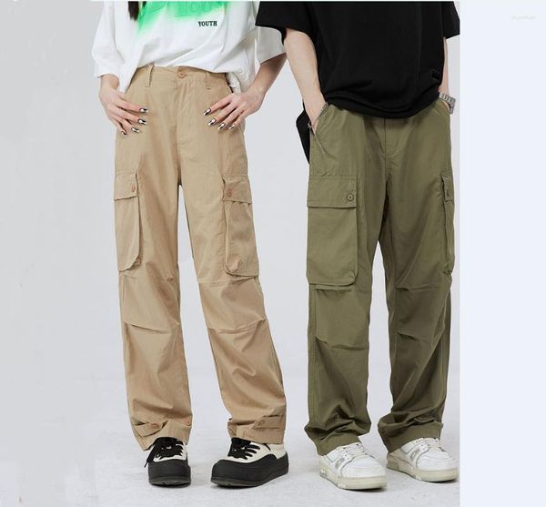 Pantaloni da uomo Casual da uomo di alta qualità Pantaloni da jogging multi-tasca cargo con cerniera gamba dritta Pantaloni da jogging verde militare cachi larghi