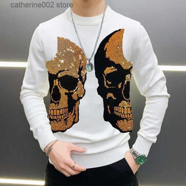 Herrenpullover New Cashmere Pullover Slim Fit Sparkling Field Skull Head Europa und Amerika Herbst Herrenpullover Luxus Wintermarke T230724