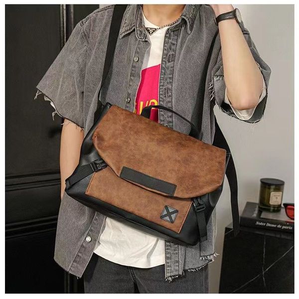 Men's Large-Capacity Multi-Layer Leather Shoulder cross bag for men in 3 Colors - Street Trend Brown Postman cross bag for men, College Style Plaid Backpack - Factory Wholesale (4932#)