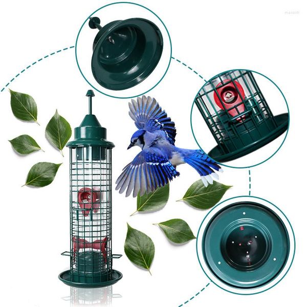 Alimentador de outros suprimentos para pássaros Pendurado Wild Seed Squirrel Proof Metal Green Gaiola Tubo de alimentação em pé