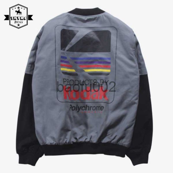 Giacche da uomo Giubbotto bomber coreano Harajuku Uomo Donna Retro Streetwear Kodak Stampa Coppia Giacche da baseball Abbinamento colori Giacca taglie forti J230724