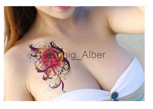 Temporäre Tattoos 24 Stück Tattoo Aufkleber Arm Frau Wasserdicht Langlebig Große Rose Blume Lotus Narbe Private Sexy Attraktion x0724