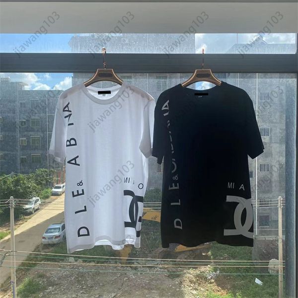 Summer Men S algodão manga curta de letra impressa camiseta camisetas de lazer de meia manga Trendência simples e branca de casal preto e branco S-xxxxxl 01