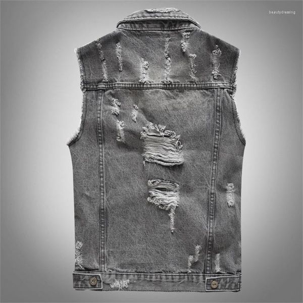 Gilet da uomo Primavera Autunno Vintage Design Gilet di jeans da uomo Giacche senza maniche da uomo Giacche da uomo con foro strappato Jean Gilet Abbigliamento 5XL