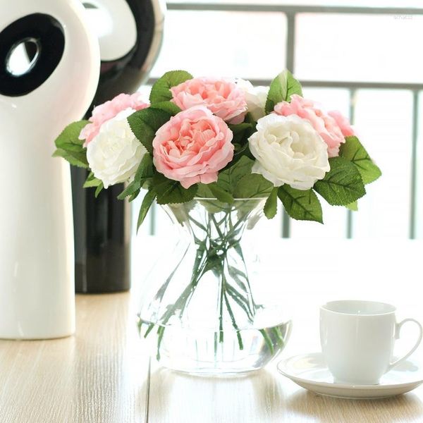 Flores decorativas 1 pç haste curta peônias buquê de seda artificial rosa branco casamento decoração para casa peônia falsa flor rosa