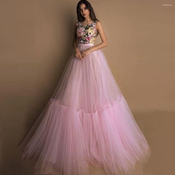 Юбки Baby Pink Tule Prom Maxi юбка длинная линейная пухлая рюша