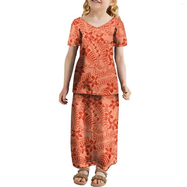 Повседневные платья летние девушки одевать полинезийские племена дизайн детская одежда плюс 2-14t короткие рукавы