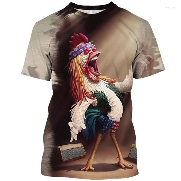 Camisetas Masculinas 2023 Camisetas Divertidas Vestido de Verão Curto Top Frango Padrão Impressão 3D Animal Lazer Moda Extra Grande
