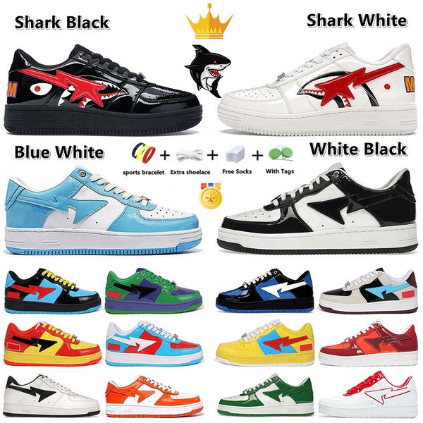 Freizeitschuhe Designer-Joggingschuh Shark Schwarz Weiß Marineblau Camo Lackleder Blau Jubiläum Rosa Pastellgrün Grau Orange Herren Damen Trainer Sport Sneakers