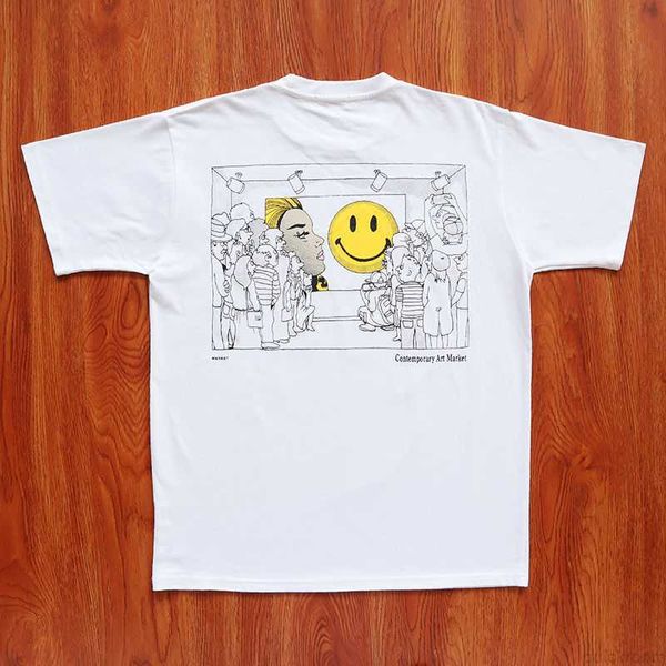 Roupas de moda de grife Hip hop Tees TShirts Smiley Contemporary Art Market Smiley Face Desenhado à mão Graffiti T-shirt de manga curta Tendência masculina e feminina