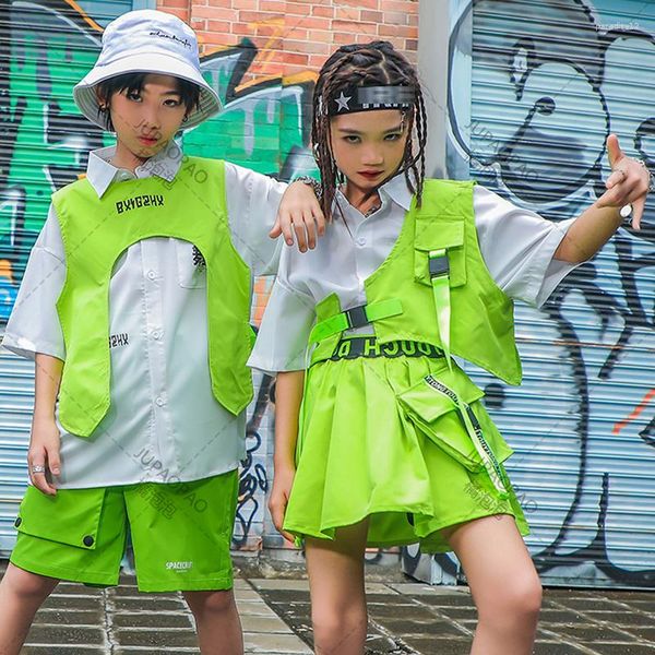 Bühnenkleidung Kinder Hip Hop Street Dance Performance Kleidung Mädchen Jungen Grüne Outfits Weste Jazz Tanzen Kostüm Rave